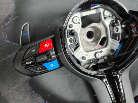 BMW F-SERIES NAPPA LEATHER TRI-STITCH / ALCANTARA / BLUE RING STEERING WHEEL - BMW 1 2 3 4 5 X SERIES (CUSTOM)