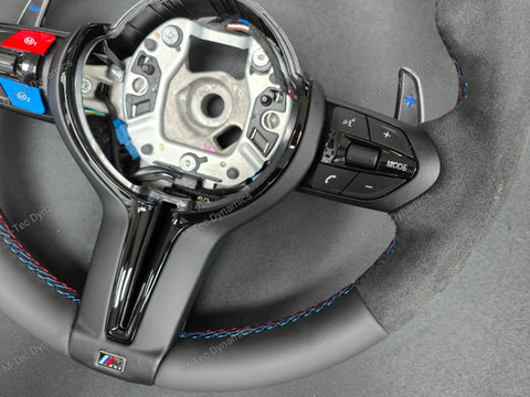 BMW F-SERIES NAPPA LEATHER TRI-STITCH / ALCANTARA / BLUE RING STEERING WHEEL - BMW 1 2 3 4 5 X SERIES (CUSTOM)