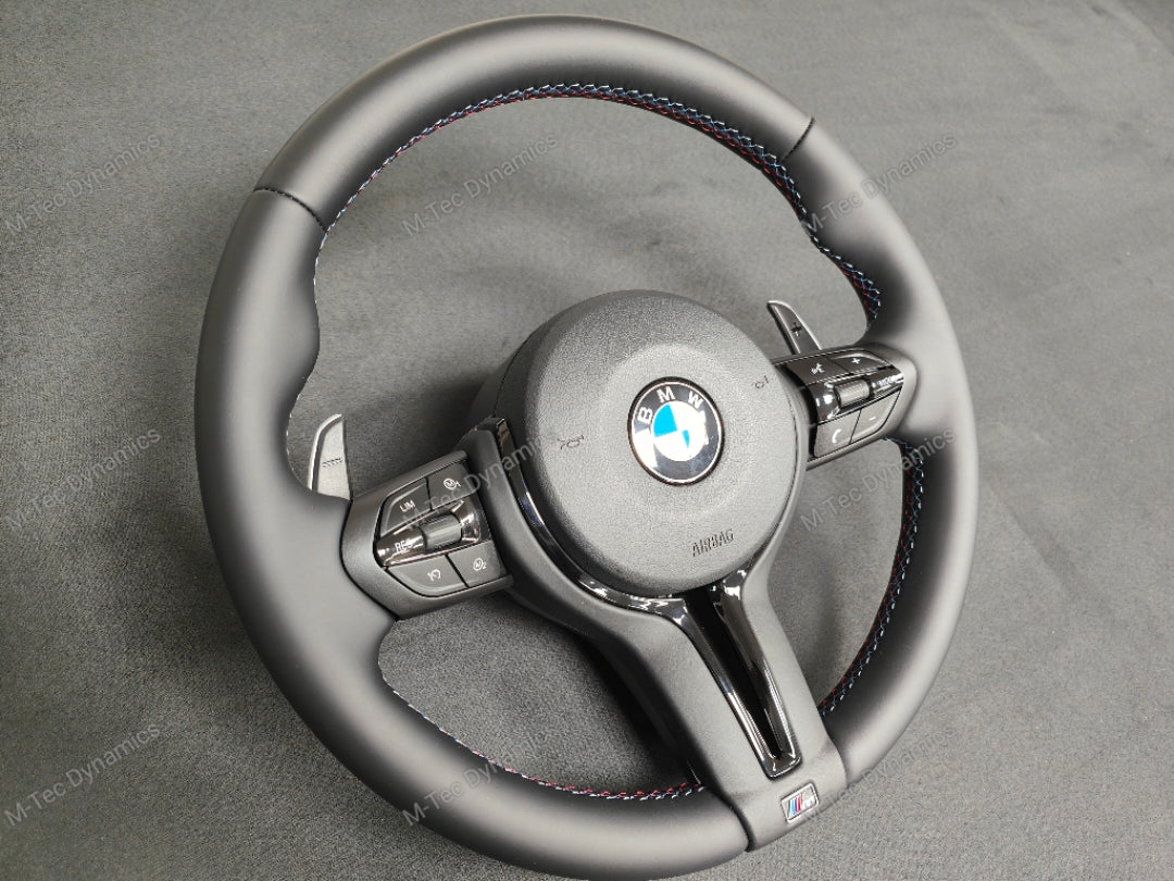 BMW F-SERIES NAPPA LEATHER TRI-STITCH / GLOSS BLACK / M4 FASCIA STEERING WHEEL - BMW 1 2 3 4 5 X SERIES