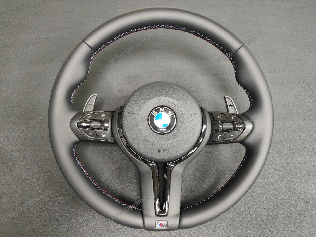 BMW F-SERIES NAPPA LEATHER TRI-STITCH / GLOSS BLACK / M4 FASCIA STEERING WHEEL - BMW 1 2 3 4 5 X SERIES