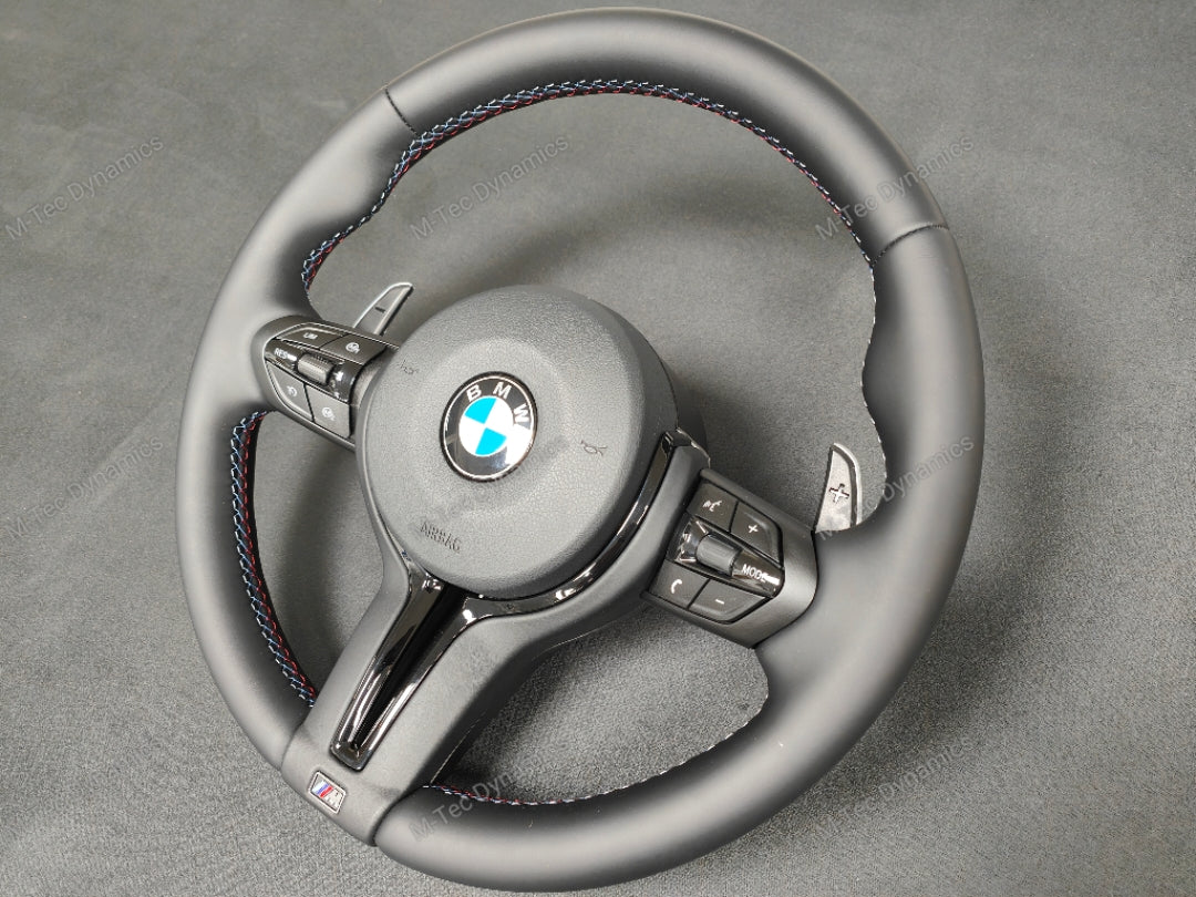 BMW F-SERIES NAPPA LEATHER TRI-STITCH / GLOSS BLACK / M4 FASCIA STEERING WHEEL - BMW 1 2 3 4 5 X SERIES