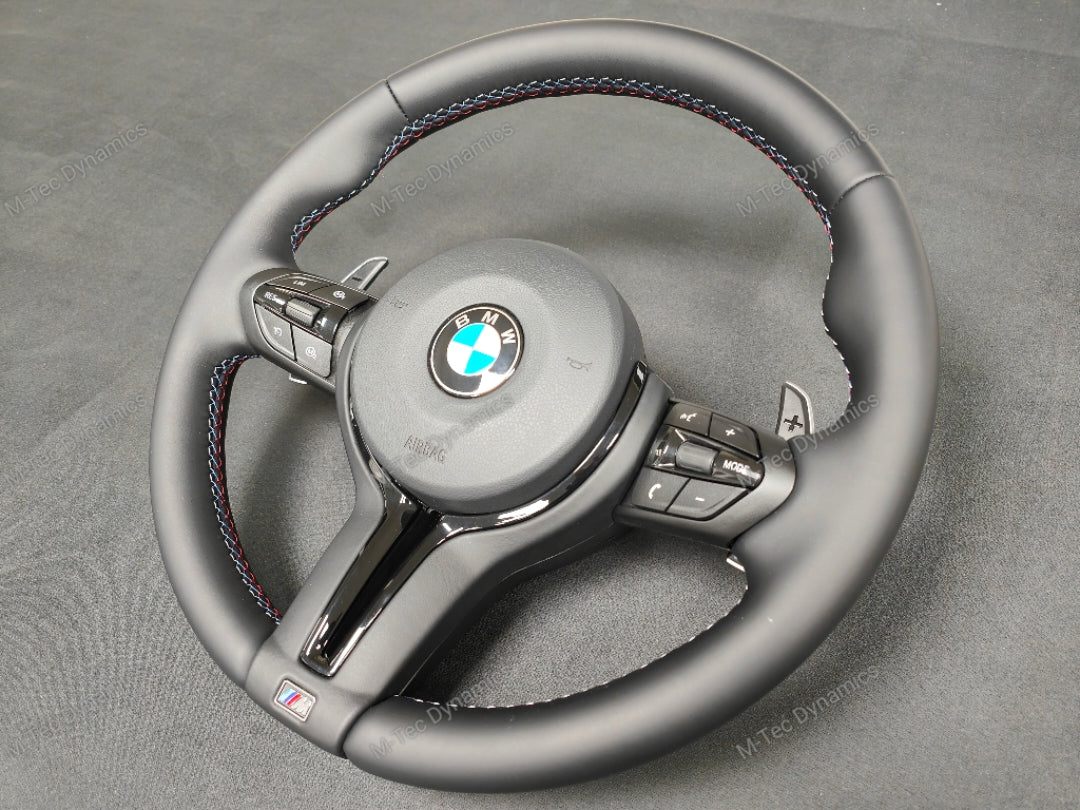 BMW F-SERIES NAPPA LEATHER TRI-STITCH / GLOSS BLACK / M4 FASCIA STEERING WHEEL - BMW 1 2 3 4 5 X SERIES
