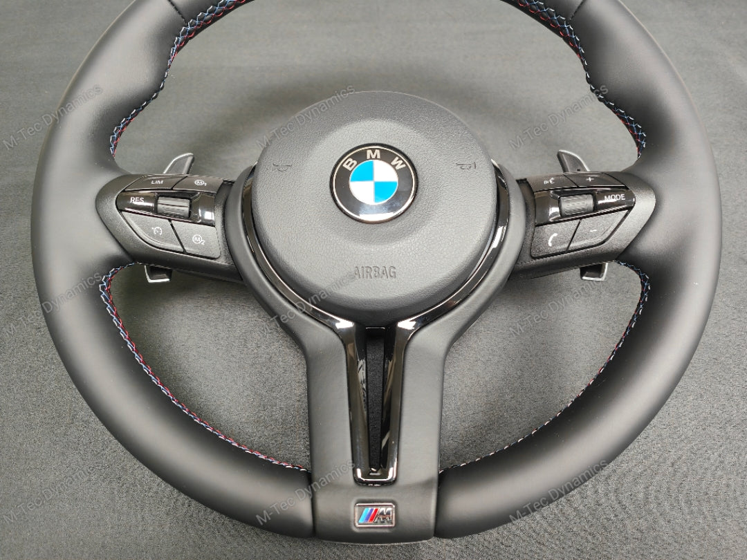 BMW F-SERIES NAPPA LEATHER TRI-STITCH / GLOSS BLACK / M4 FASCIA STEERING WHEEL - BMW 1 2 3 4 5 X SERIES