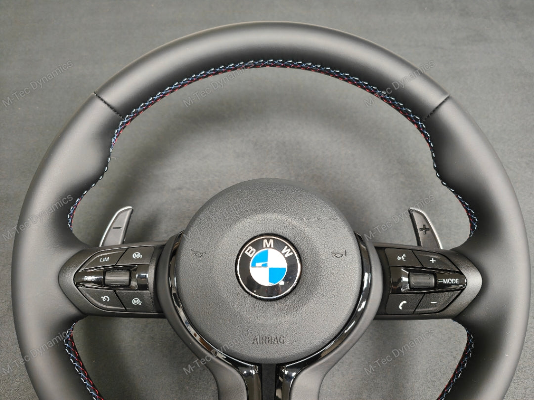 BMW F-SERIES NAPPA LEATHER TRI-STITCH / GLOSS BLACK / M4 FASCIA STEERING WHEEL - BMW 1 2 3 4 5 X SERIES