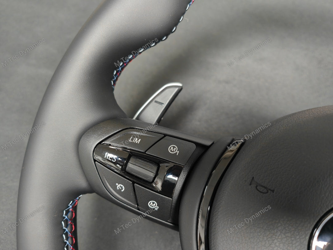 BMW F-SERIES NAPPA LEATHER TRI-STITCH / GLOSS BLACK / M4 FASCIA STEERING WHEEL - BMW 1 2 3 4 5 X SERIES
