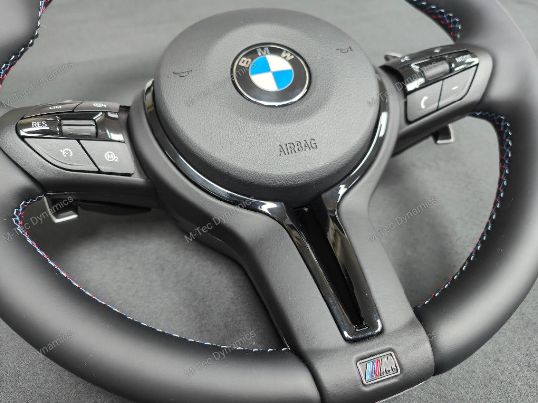 BMW F-SERIES NAPPA LEATHER TRI-STITCH / GLOSS BLACK / M4 FASCIA STEERING WHEEL - BMW 1 2 3 4 5 X SERIES
