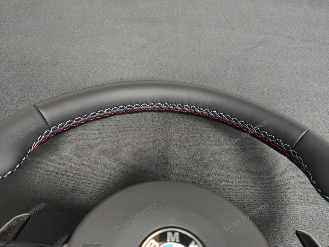 BMW F-SERIES NAPPA LEATHER TRI-STITCH / GLOSS BLACK / M4 FASCIA STEERING WHEEL - BMW 1 2 3 4 5 X SERIES