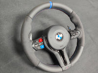 BMW F-SERIES NAPPA LEATHER TRI-STITCH / ALCANTARA / BLUE RING STEERING WHEEL - BMW 1 2 3 4 5 X SERIES (CUSTOM)
