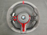 BMW F-SERIES NAPPA LEATHER TRI-STITCH / ALCANTARA / RED RING STEERING WHEEL - BMW 1 2 3 4 5 X SERIES (CUSTOM)