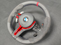 BMW F-SERIES NAPPA LEATHER TRI-STITCH / ALCANTARA / RED RING STEERING WHEEL - BMW 1 2 3 4 5 X SERIES (CUSTOM)