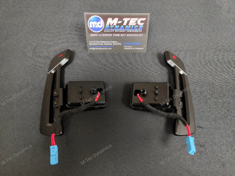 BMW F-SERIES MAGNETIC PADDLE SHIFTERS BILLET ALUMINIUM PDK STYLE - GLOSS BLACK - RED