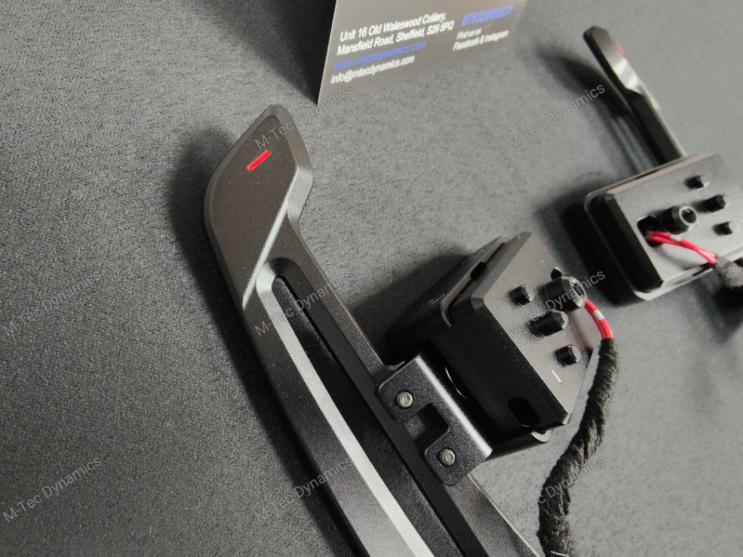 BMW F-SERIES MAGNETIC PADDLE SHIFTERS BILLET ALUMINIUM PDK STYLE - GLOSS BLACK - RED