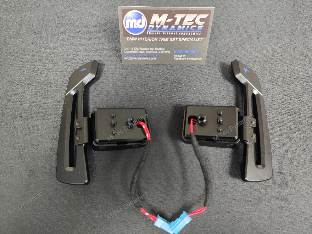 BMW F-SERIES MAGNETIC PADDLE SHIFTERS BILLET ALUMINIUM PDK STYLE - GLOSS BLACK - BLUE
