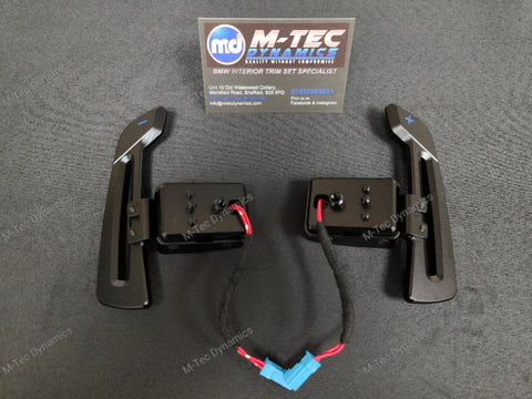 BMW F-SERIES MAGNETIC PADDLE SHIFTERS BILLET ALUMINIUM PDK STYLE - GLOSS BLACK - BLUE