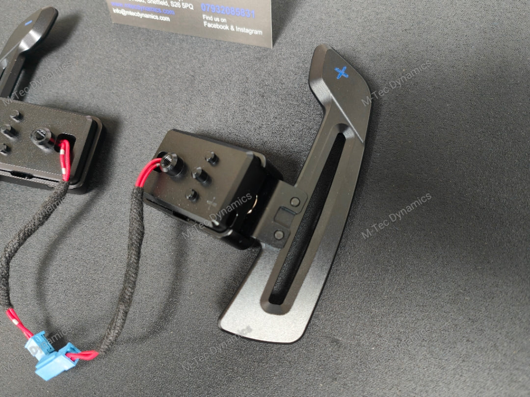 BMW F-SERIES MAGNETIC PADDLE SHIFTERS BILLET ALUMINIUM PDK STYLE - GLOSS BLACK - BLUE