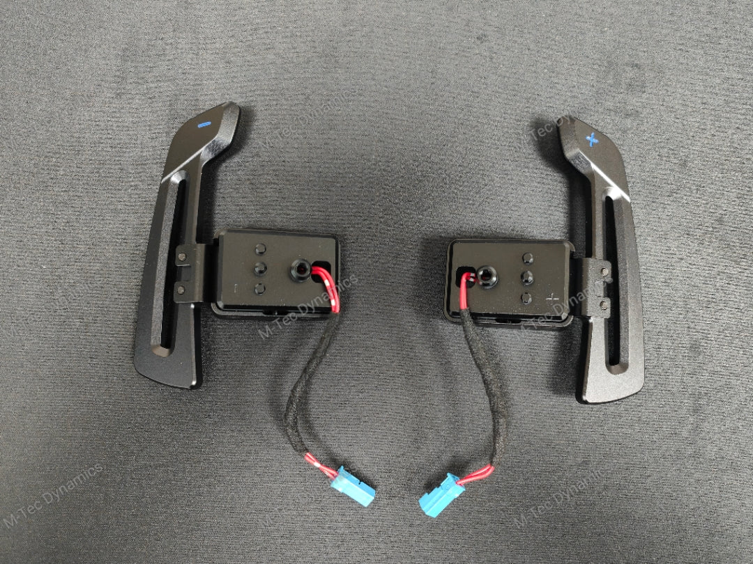 BMW F-SERIES MAGNETIC PADDLE SHIFTERS BILLET ALUMINIUM PDK STYLE - GLOSS BLACK - BLUE