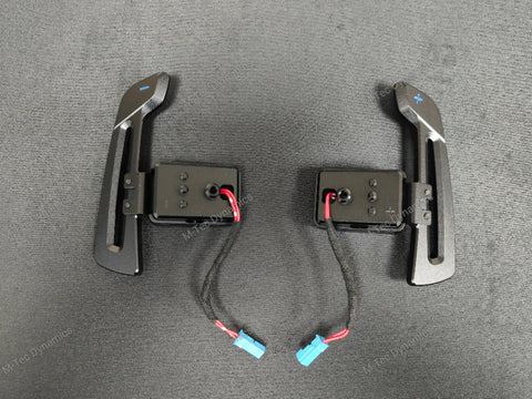 BMW F-SERIES MAGNETIC PADDLE SHIFTERS BILLET ALUMINIUM PDK STYLE - GLOSS BLACK - BLUE