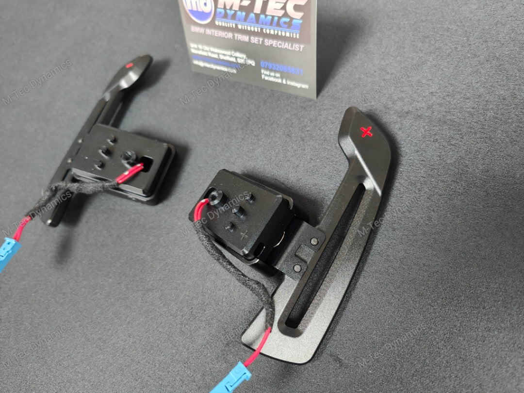 BMW F-SERIES MAGNETIC PADDLE SHIFTERS BILLET ALUMINIUM PDK STYLE - GLOSS BLACK - RED