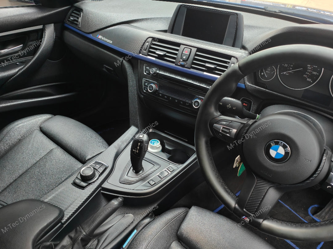 WRAPPING SERVICE - BMW F3X INTERIOR TRIM SET - 3D CARBON / BLUE ACCENT (F30 F31 F32 F33 F36)