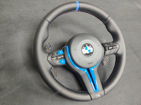BMW F-SERIES NAPPA LEATHER TRI-STITCH / CUSTOM BLUE DETAIL / BLUE RING STEERING WHEEL - BMW 1 2 3 4 5 X SERIES