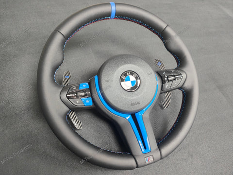 BMW F-SERIES NAPPA LEATHER TRI-STITCH / CUSTOM BLUE DETAIL / BLUE RING STEERING WHEEL - BMW 1 2 3 4 5 X SERIES