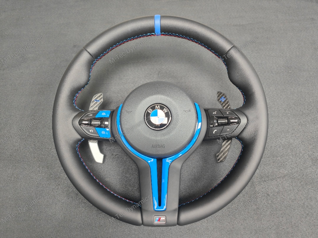 BMW F-SERIES NAPPA LEATHER TRI-STITCH / CUSTOM BLUE DETAIL / BLUE RING STEERING WHEEL - BMW 1 2 3 4 5 X SERIES