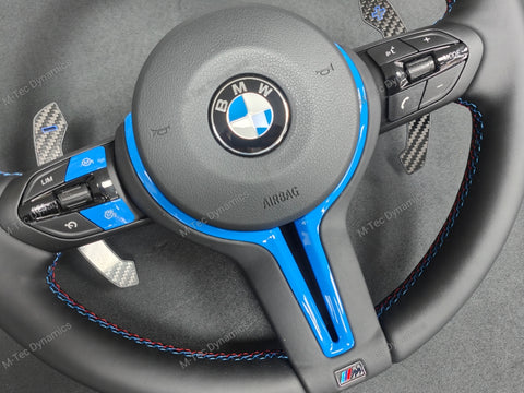 BMW F-SERIES NAPPA LEATHER TRI-STITCH / CUSTOM BLUE DETAIL / BLUE RING STEERING WHEEL - BMW 1 2 3 4 5 X SERIES