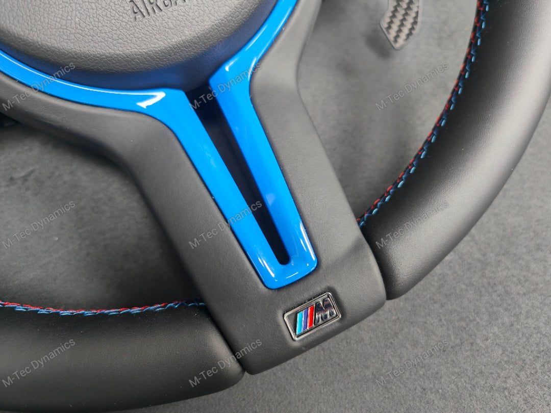 BMW F-SERIES NAPPA LEATHER TRI-STITCH / CUSTOM BLUE DETAIL / BLUE RING STEERING WHEEL - BMW 1 2 3 4 5 X SERIES