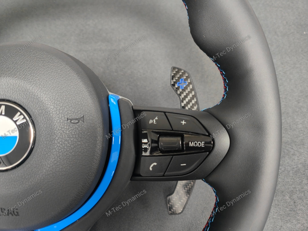 BMW F-SERIES NAPPA LEATHER TRI-STITCH / CUSTOM BLUE DETAIL / BLUE RING STEERING WHEEL - BMW 1 2 3 4 5 X SERIES
