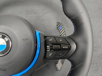 BMW F-SERIES NAPPA LEATHER TRI-STITCH / CUSTOM BLUE DETAIL / BLUE RING STEERING WHEEL - BMW 1 2 3 4 5 X SERIES