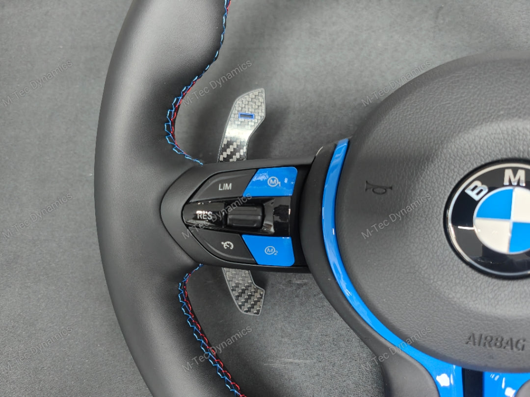 BMW F-SERIES NAPPA LEATHER TRI-STITCH / CUSTOM BLUE DETAIL / BLUE RING STEERING WHEEL - BMW 1 2 3 4 5 X SERIES