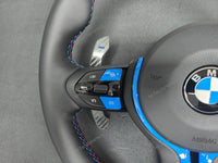 BMW F-SERIES NAPPA LEATHER TRI-STITCH / CUSTOM BLUE DETAIL / BLUE RING STEERING WHEEL - BMW 1 2 3 4 5 X SERIES