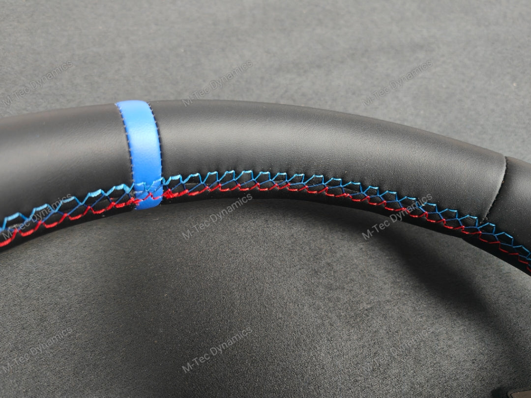 BMW F-SERIES NAPPA LEATHER TRI-STITCH / CUSTOM BLUE DETAIL / BLUE RING STEERING WHEEL - BMW 1 2 3 4 5 X SERIES
