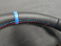 BMW F-SERIES NAPPA LEATHER TRI-STITCH / CUSTOM BLUE DETAIL / BLUE RING STEERING WHEEL - BMW 1 2 3 4 5 X SERIES