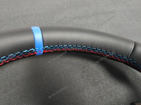 BMW F-SERIES NAPPA LEATHER TRI-STITCH / CUSTOM BLUE DETAIL / BLUE RING STEERING WHEEL - BMW 1 2 3 4 5 X SERIES