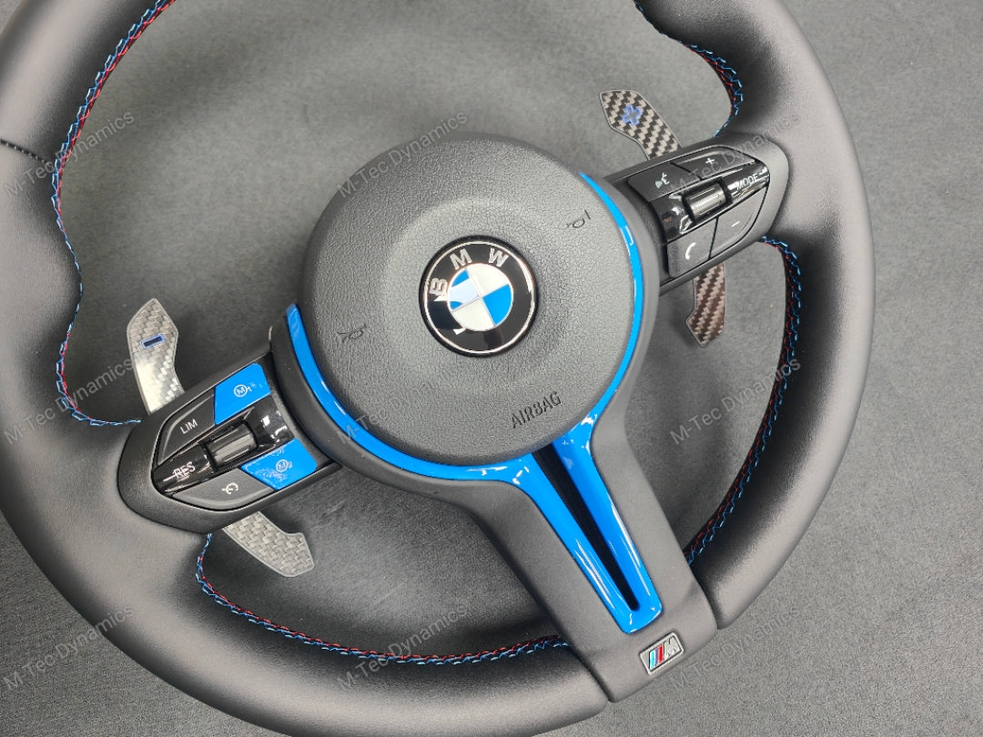 BMW F-SERIES NAPPA LEATHER TRI-STITCH / CUSTOM BLUE DETAIL / BLUE RING STEERING WHEEL - BMW 1 2 3 4 5 X SERIES