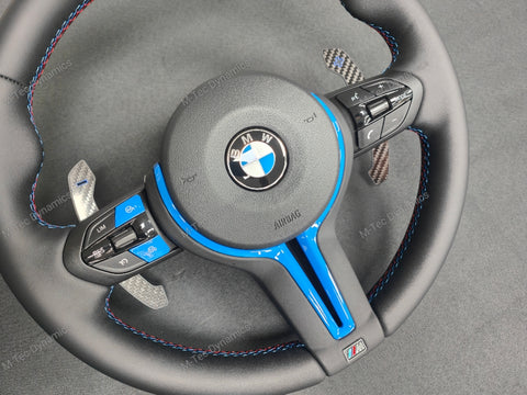 BMW F-SERIES NAPPA LEATHER TRI-STITCH / CUSTOM BLUE DETAIL / BLUE RING STEERING WHEEL - BMW 1 2 3 4 5 X SERIES
