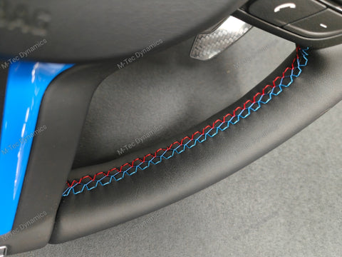 BMW F-SERIES NAPPA LEATHER TRI-STITCH / CUSTOM BLUE DETAIL / BLUE RING STEERING WHEEL - BMW 1 2 3 4 5 X SERIES