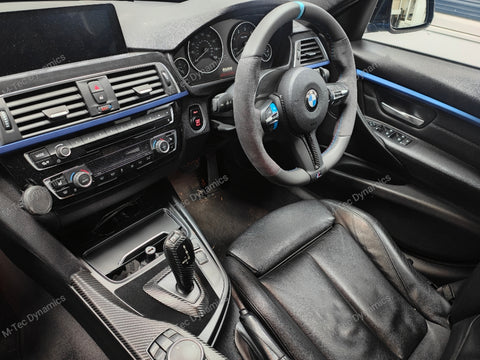 WRAPPING SERVICE - BMW F3X F8X CUSTOM INTERIOR TRIM SET - ALCANTARA / BLUE / TEXTURED CARBON