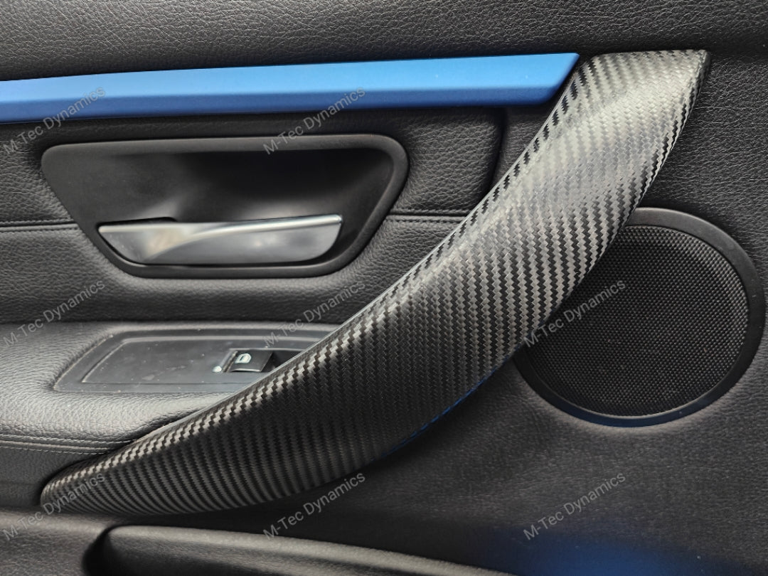 WRAPPING SERVICE - BMW F3X INTERIOR TRIM SET - TEXTURED CARBON / ALCANTARA / BLUE ACCENT - (F30 F31 F32 F33 F36)