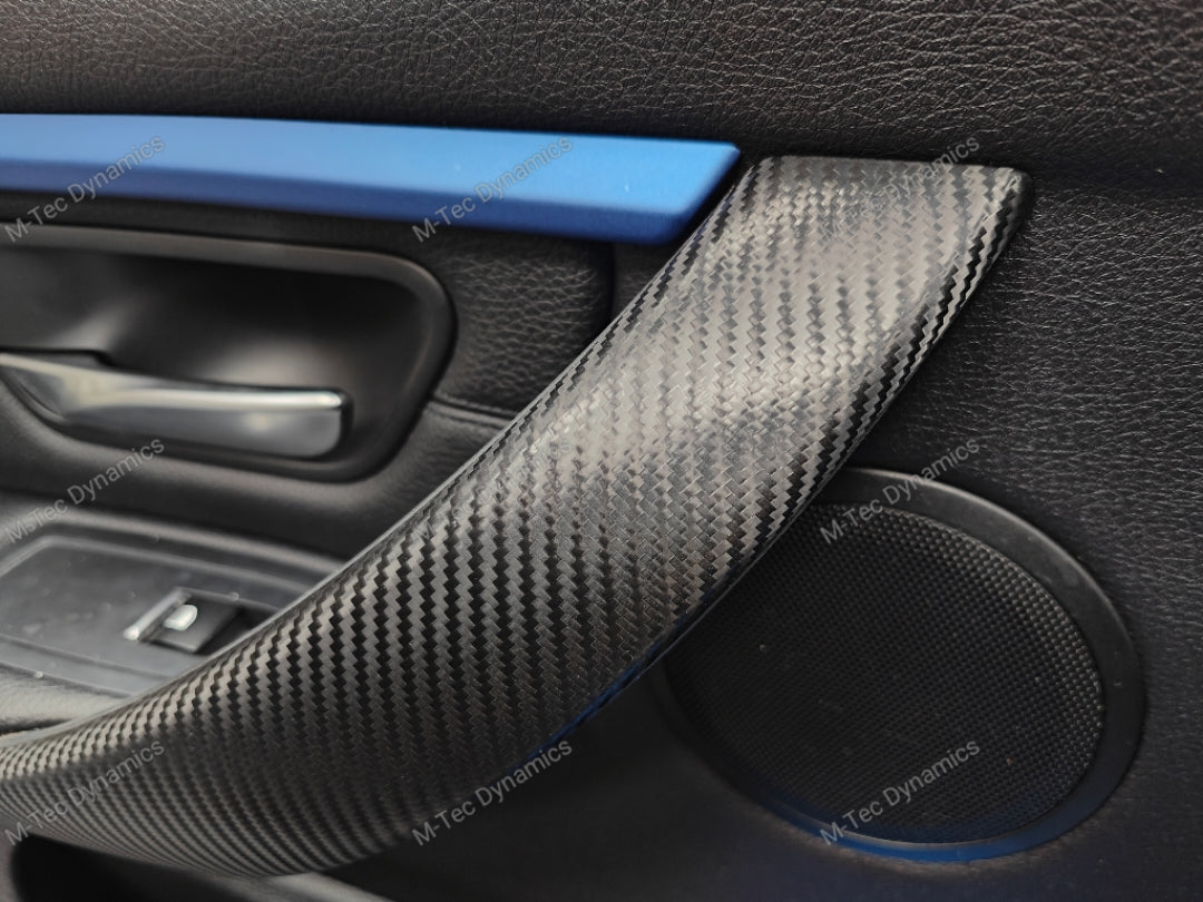 WRAPPING SERVICE - BMW F3X INTERIOR TRIM SET - TEXTURED CARBON / ALCANTARA / BLUE ACCENT - (F30 F31 F32 F33 F36)