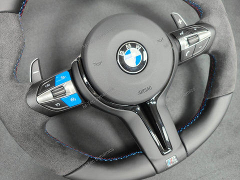BMW F-SERIES NAPPA LEATHER TRI-STITCH / ALCANTARA / BLUE RING STEERING WHEEL - BMW 1 2 3 4 5 X SERIES