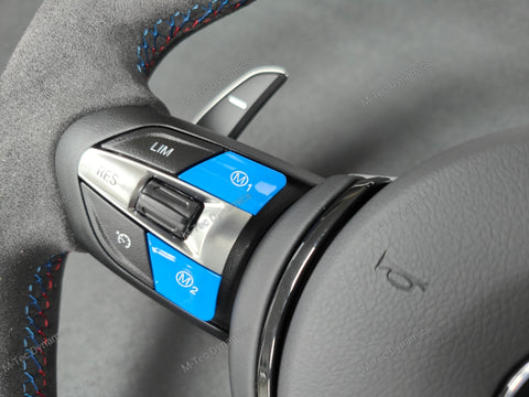 BMW F-SERIES NAPPA LEATHER TRI-STITCH / ALCANTARA / BLUE RING STEERING WHEEL - BMW 1 2 3 4 5 X SERIES