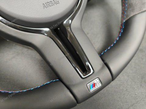 BMW F-SERIES NAPPA LEATHER TRI-STITCH / ALCANTARA / BLUE RING STEERING WHEEL - BMW 1 2 3 4 5 X SERIES