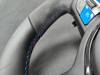 BMW F-SERIES NAPPA LEATHER TRI-STITCH / ALCANTARA / BLUE RING STEERING WHEEL - BMW 1 2 3 4 5 X SERIES