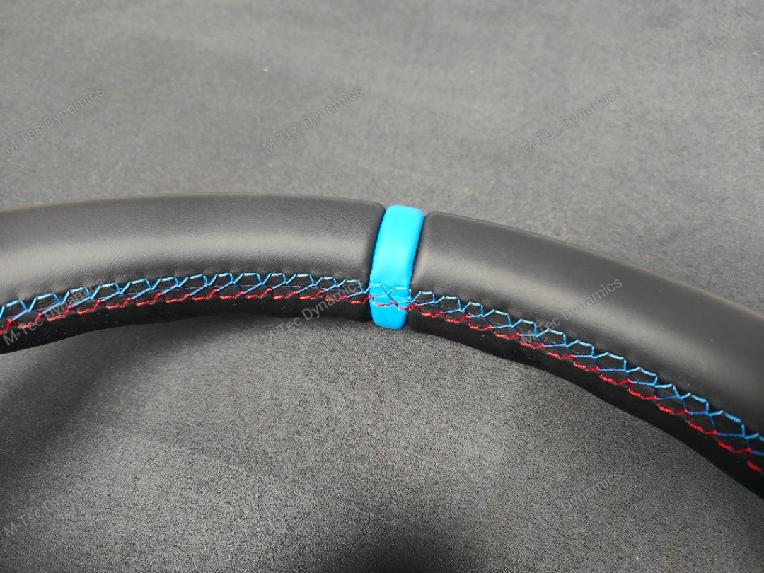 BMW F-SERIES NAPPA LEATHER TRI-STITCH / ALCANTARA / BLUE RING STEERING WHEEL - BMW 1 2 3 4 5 X SERIES
