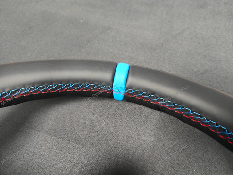 BMW F-SERIES NAPPA LEATHER TRI-STITCH / ALCANTARA / BLUE RING STEERING WHEEL - BMW 1 2 3 4 5 X SERIES