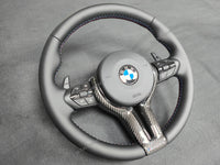 BMW F-SERIES NAPPA LEATHER TRI-STITCH / CUSTOM BLACK OUT / CARBON FIBRE M4 FASCIA STEERING WHEEL - BMW 1 2 3 4 5 X SERIES