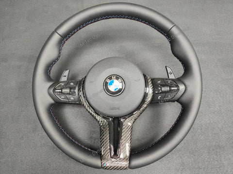 BMW F-SERIES NAPPA LEATHER TRI-STITCH / CUSTOM BLACK OUT / CARBON FIBRE M4 FASCIA STEERING WHEEL - BMW 1 2 3 4 5 X SERIES