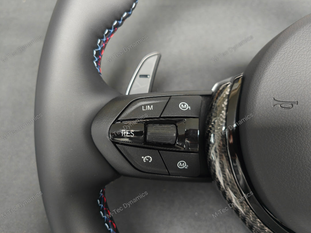BMW F-SERIES NAPPA LEATHER TRI-STITCH / CUSTOM BLACK OUT / CARBON FIBRE M4 FASCIA STEERING WHEEL - BMW 1 2 3 4 5 X SERIES